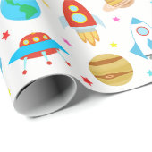 Weltraumraketen Planets Ufo Stars Geschenkpapier (Rolleneckpunkt)
