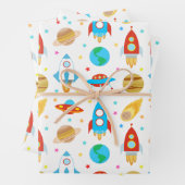 Weltraumraketen Sterne Kometen Planeten Geschenkpapier Set (Beispiel)