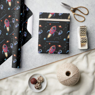 Weltraumraketenastronaut Planet Stars Geburtstag Geschenkpapier