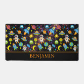 Weltraumraketenplanet schwarz schreibtischunterlage (Vorderseite)