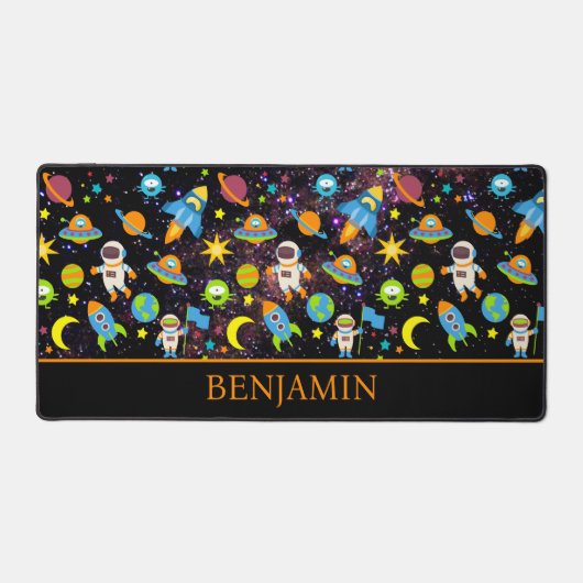 Weltraumraketenplanet schwarz schreibtischunterlage (Vorderseite)