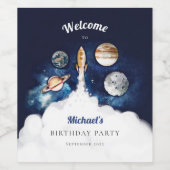 Weltraumraketenplaneten Galaxie Weinetikett (Einzelnes Label)