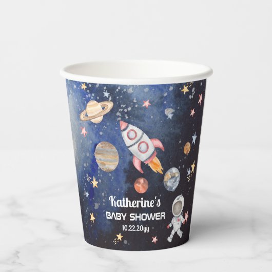 Weltraumraketenplaneten Kinderdusche Pappbecher (Rückseite)