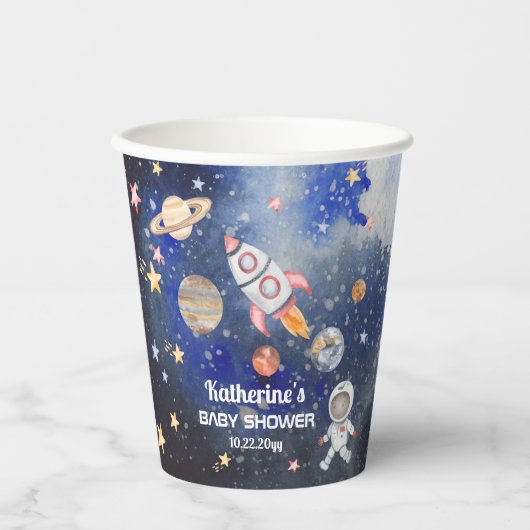 Weltraumraketenplaneten Kinderdusche Pappbecher (Vorderseite)