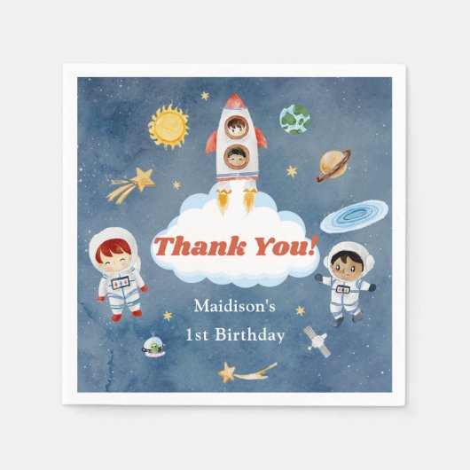 Weltraumraketenplaneten Papier Teller Napkins Serviette (Vorderseite)