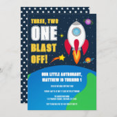 Weltraumraketenschiff 1. Geburtstag Party Einladun Einladung (Vorne/Hinten)