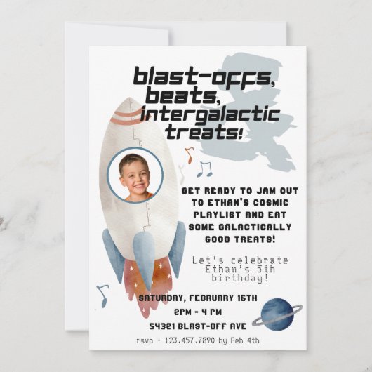 Weltraumraketenschiff Astronaut Foto Geburtstag Einladung (Vorderseite)