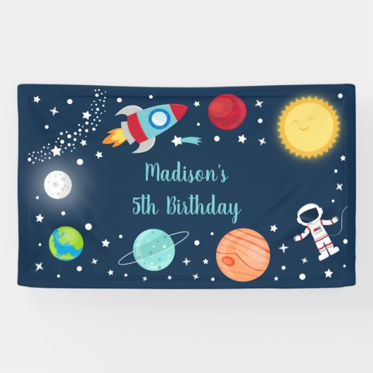 Weltraumraketenschiff Astronaut Planets Geburtstag Banner (Horizontal)
