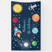 Weltraumraketenschiff Astronaut Planets Geburtstag Banner (Vertikal)