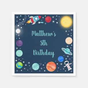 Weltraumraketenschiff Astronaut Planets Geburtstag Serviette