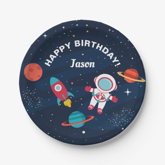 Weltraumraketenschiff Astronaut zum Geburtstag Pappteller (Vorderseite)