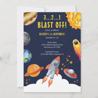Weltraumraketenschiff-Explosion vom 1. Geburtstag- Einladung