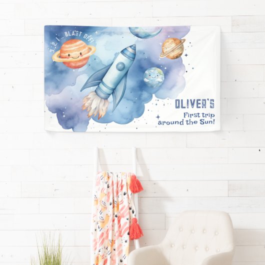 Weltraumraketenschiff Geburtstagsparty Banner (Insitu)