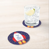 Weltraumraketenschiff Geburtstagsparty Runder Pappuntersetzer (Vor Ort)