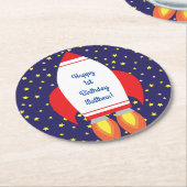 Weltraumraketenschiff Geburtstagsparty Runder Pappuntersetzer (Angewinkelt)