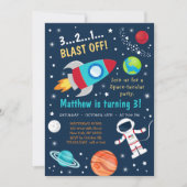 Weltraumraketenschiff zum Geburtstag explodieren Einladung (Vorderseite)