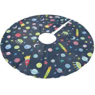 Weltraumraupe UFO Rocket Saturn Wasserfarbe Polyester Weihnachtsbaumdecke