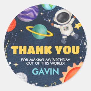 Weltraumreise rund um die Geburtstagsparty der Son Runder Aufkleber