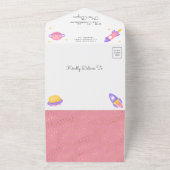 Weltraumrosa Girl Astronaut Navy Baby Dusche All In One Einladung (Außenbereich)