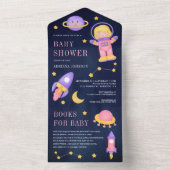 Weltraumrosa Girl Astronaut Navy Baby Dusche All In One Einladung (Innen Boden)