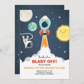 Weltraumschiff Boy 1. Geburtstag Einladung (Vorne/Hinten)