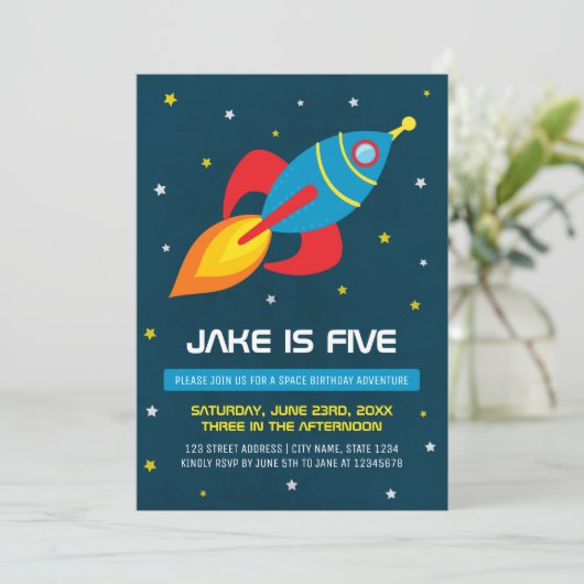 Weltraumschiff Einladung zum Geburtstag (Stehend Vorderseite)