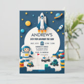 Weltraumschiff - Geburtstag des Personal Rocket Sh Einladung (Stehend Vorderseite)