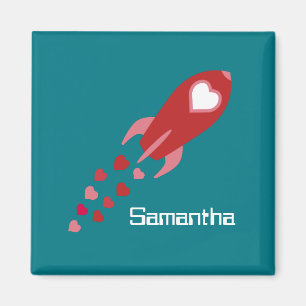 Weltraumschiff in Rosa und Roter Liebe Magnet