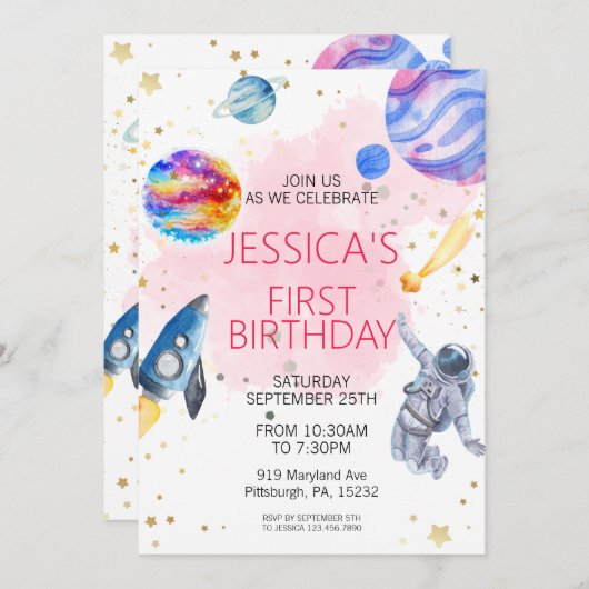 Weltraumschiff-Planet Einladung (Vorne/Hinten)