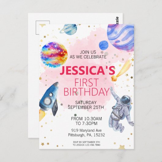 Weltraumschiff-Planet Postkarte (Vorne/Hinten)