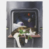 Weltraumschiff Tabby-Katze grüner Alien-Plüsch Sci Fleecedecke (Vorderseite)