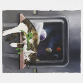 Weltraumschiff Tabby-Katze grüner Alien-Plüsch Sci Fleecedecke (Vorderseite (Horizontal))