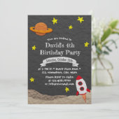 Weltraumschiff Weltraumfahrt 4. Geburtstag Einladung (Stehend Vorderseite)