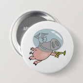 Weltraumschwein mit Strahlenpistole Lustiger Astro Button (Vorne & Hinten)