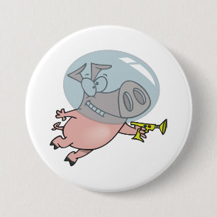 Weltraumschwein mit Strahlenpistole Lustiger Astro Button