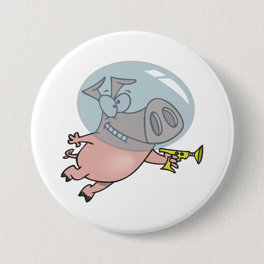 Weltraumschwein mit Strahlenpistole Lustiger Astro Button (Vorderseite)