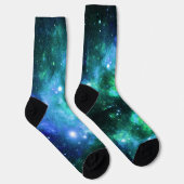 Weltraumsocken - Blaues Green Star-Muster Socken (Rechts)