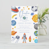 Weltraumsolarsystem | Wasserfarben-Babydusche Einladung (Stehend Vorderseite)