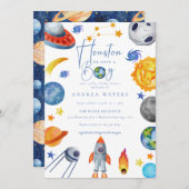 Weltraumsolarsystem | Wasserfarben-Babydusche Einladung (Vorne/Hinten)