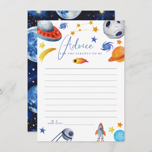 Weltraumsolarsystem | Watercolor Baby Shower - Emp Begleitkarte (Vorne/Hinten)