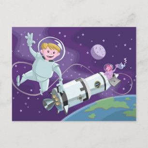 Weltraumspazierastronautenpaar mit Tee Postkarte