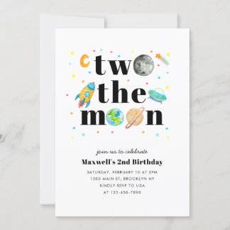 Weltraumstars Planet ZWEI DER Mond 2. Geburtstag Einladung