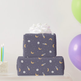 Weltraumstars Raketen und Planeten Geschenkpapier