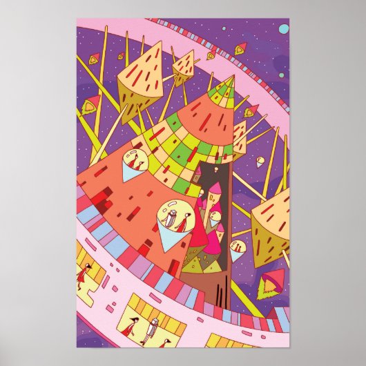 Weltraumstationen und retro-futuristisches Leben i Poster (Vorne)