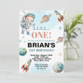 Weltraumtag zum ersten Geburtstag Einladung (Stehend Vorderseite)