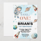 Weltraumtag zum ersten Geburtstag Einladung (Vorne/Hinten)