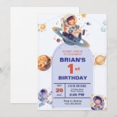 Weltraumtag zum ersten Geburtstag Einladung (Vorne/Hinten)