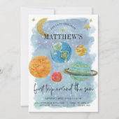 Weltraumtag zum ersten Geburtstag Einladung (Vorderseite)