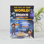 Weltraumtag zum ersten Geburtstag Einladung (Stehend Vorderseite)