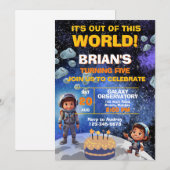 Weltraumtag zum ersten Geburtstag Einladung (Vorne/Hinten)